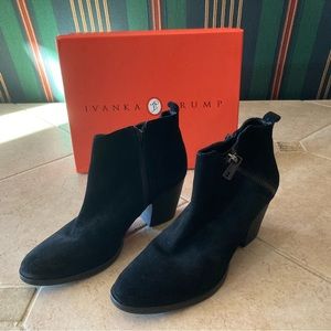 Ivanka Trump, black short suede boots, very gently used, like-new, size 9.5.